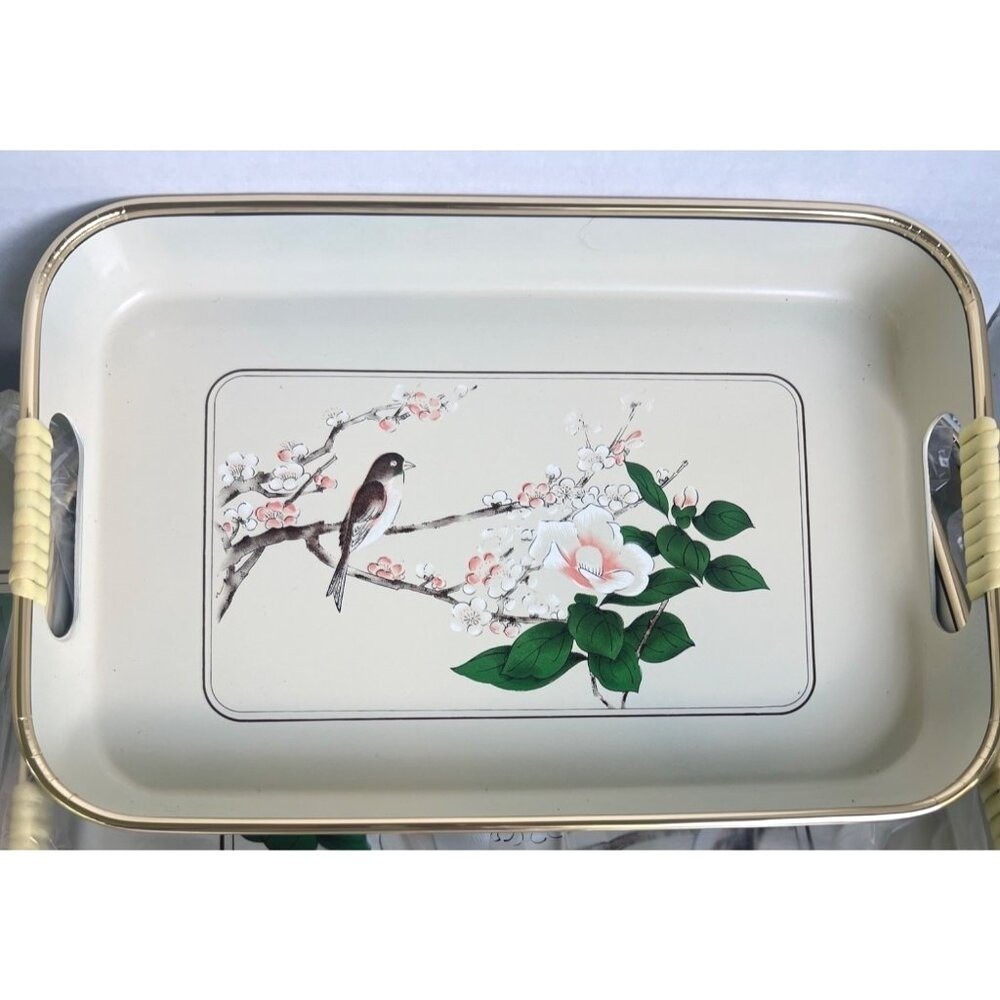 Serving Tray Set  Lacquerware 3 Piece‎ Bird Floral Design Japan By Jay Import Co